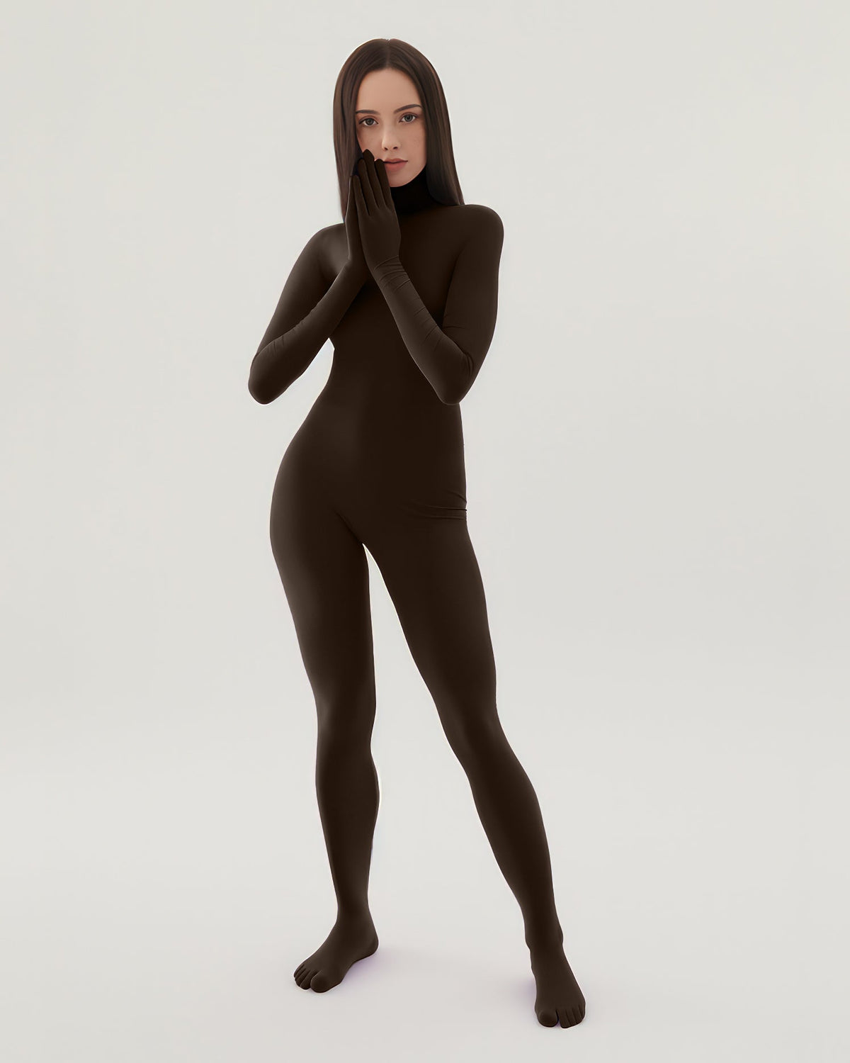 Second Skin Brown Catsuit Matte Opaque Nylon Spandex Dancewear-0