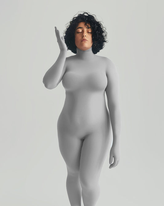 Second Skin Light Grey Catsuit 60D Opaque Matte Nylon Spandex Dancewear